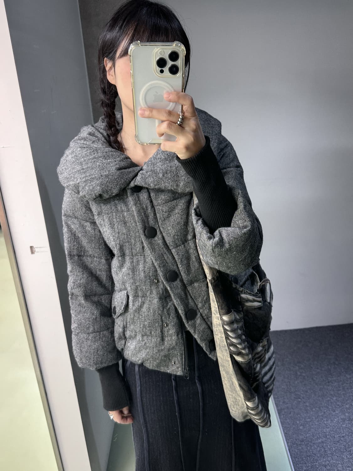 Heather wool buttons padded short jumper 상품이미지1