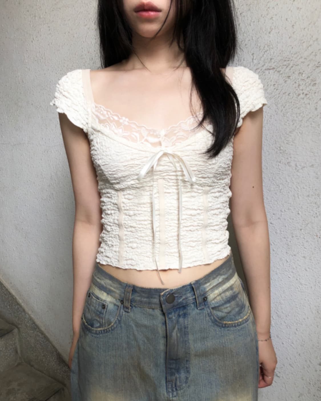 러블리 리본 레이스 블라우스 상품이미지5