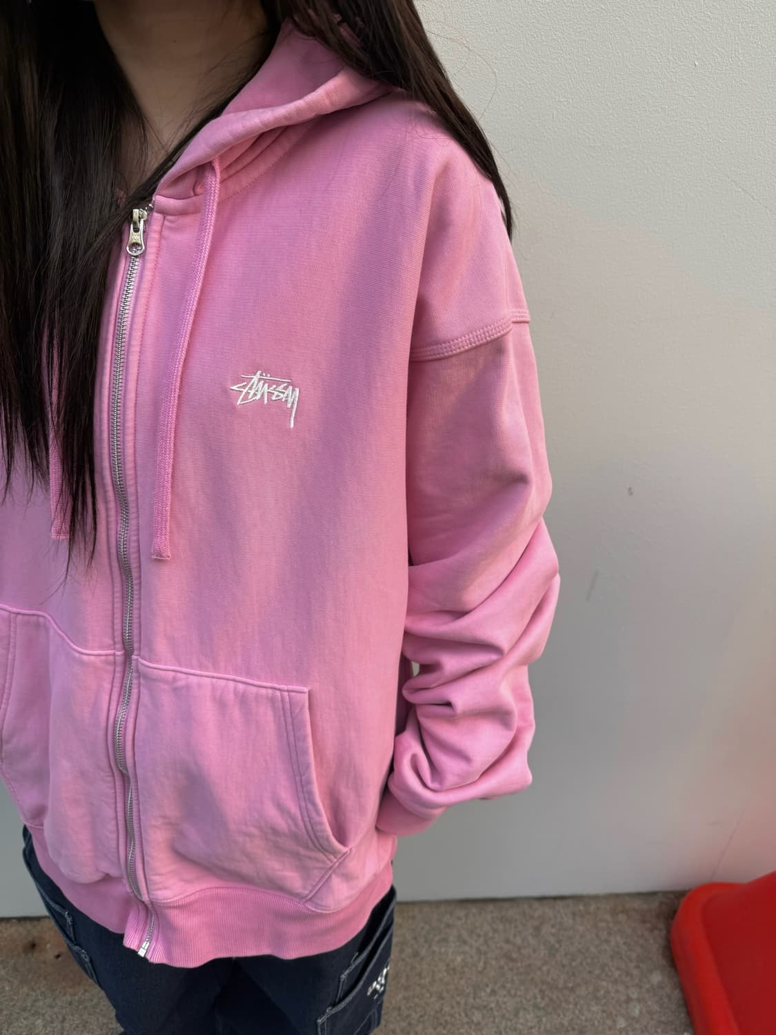 스투시 스탁 로고 핑크 오버핏 후드집업 상품이미지4