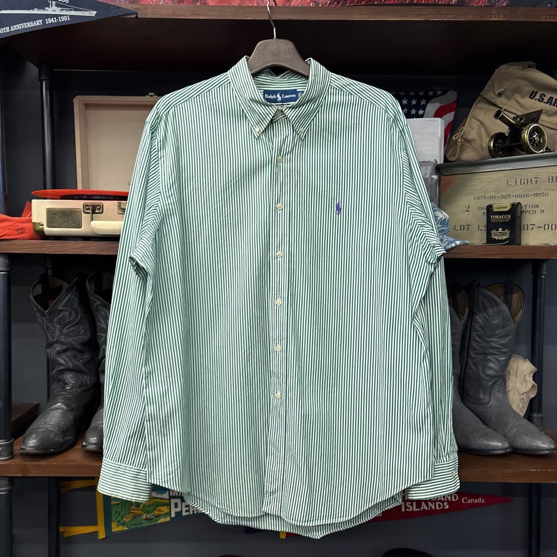 00s 폴로 랄프로렌 클래식 스트라이프 버튼다운셔츠 그린 N1162 상품이미지1