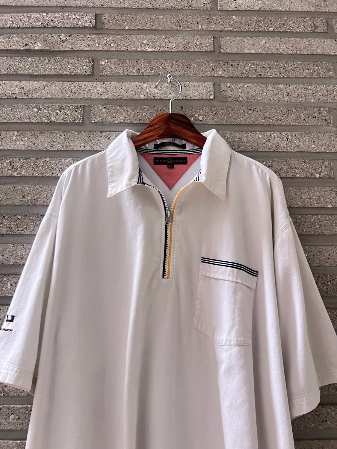 [XL]90's 타미힐피거 싱글포켓 하프 집업 셔츠 상품이미지2