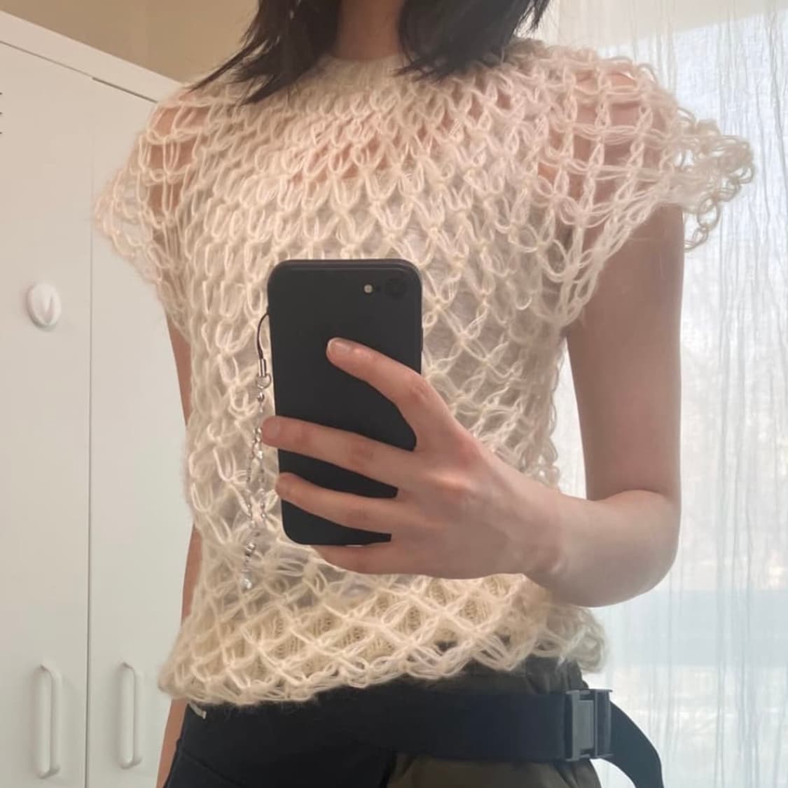 아이보리 반팔 그물 니트 상품이미지2