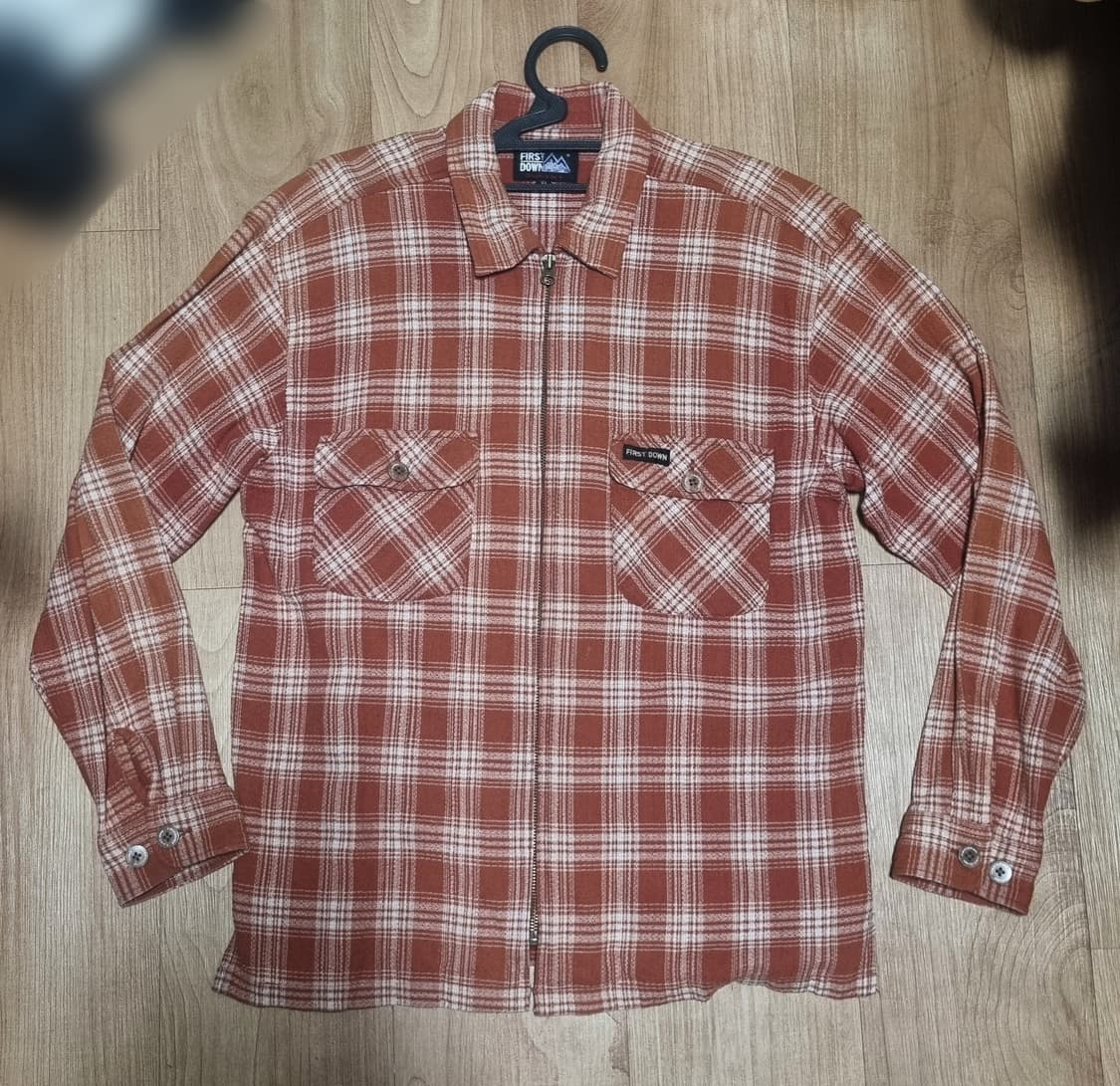빈티지 레드 체크 집업 셔츠 M 상품이미지1