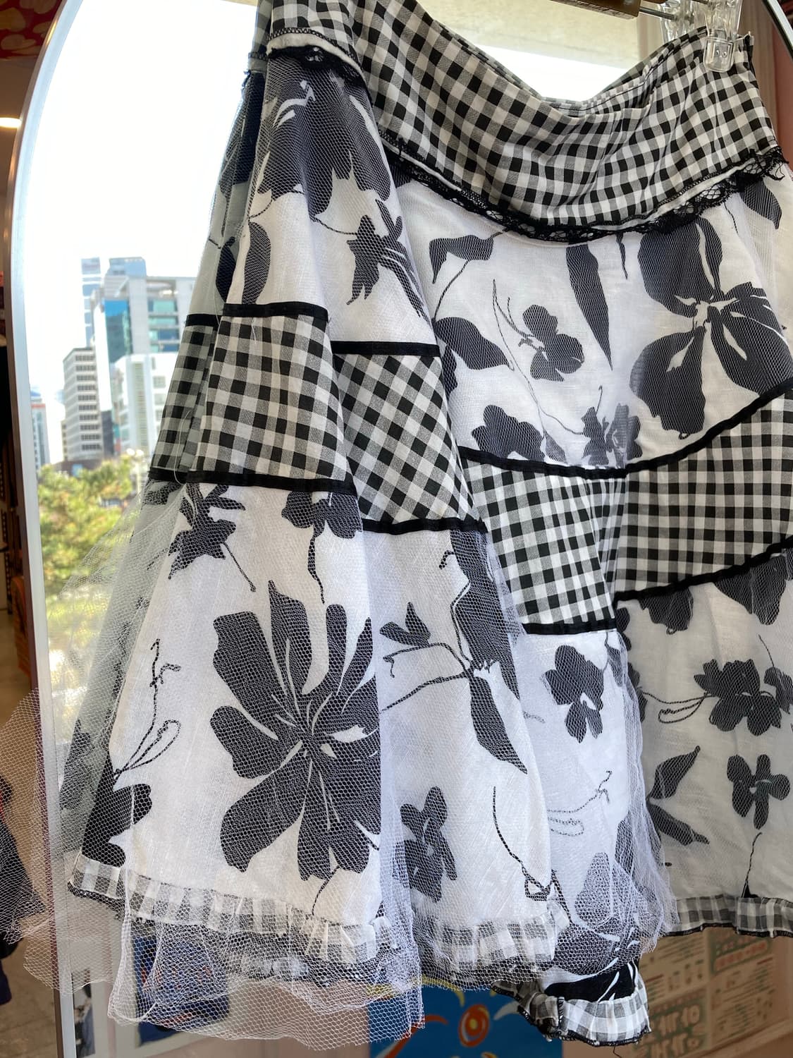 플라워 체크 레이스 스커트 상품이미지2