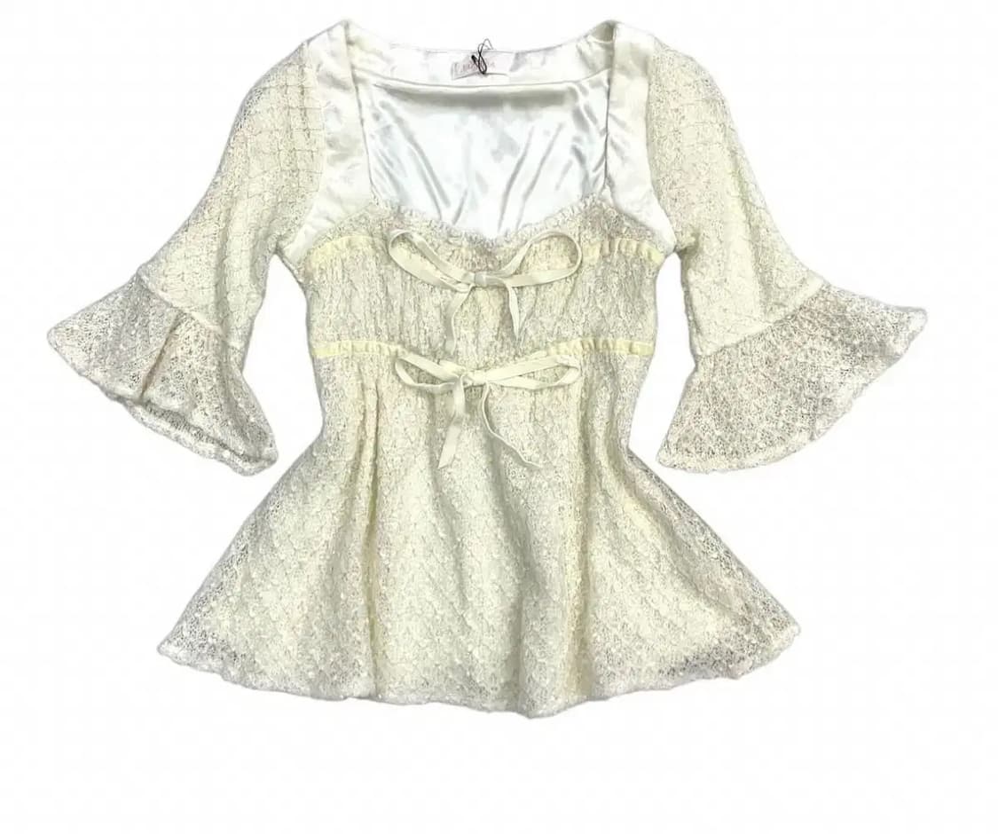 리즈리사 아이보리 레이스 2연 리본 블라우스 니트 러블리 히메갸루 달천깔 상품이미지1