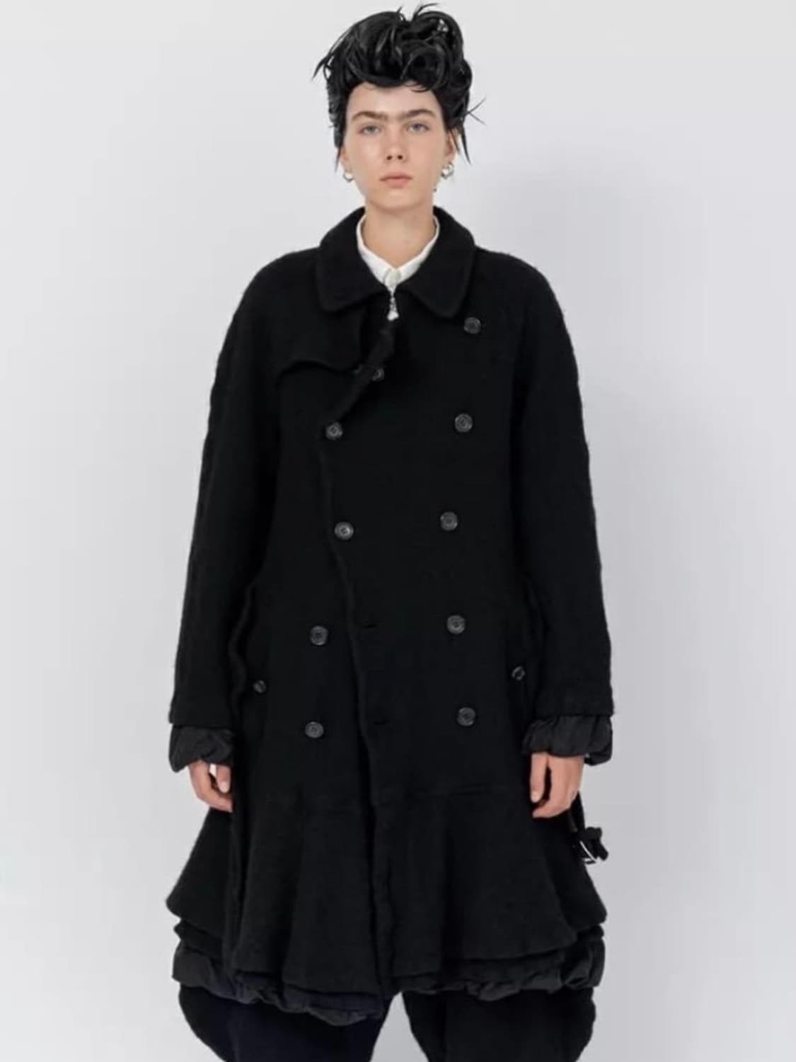 꼼데가르송 블랙 축융 울 코트 상품이미지1