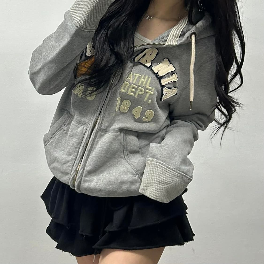후아유 y2k 그레이 올드스쿨 스웻 후드집업 져지(L) 상품이미지1