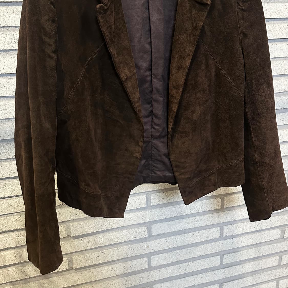 JPN VINTAGE 스웨이드 레더 블레이저 자켓 노버튼 디테일 브라운 상품이미지5