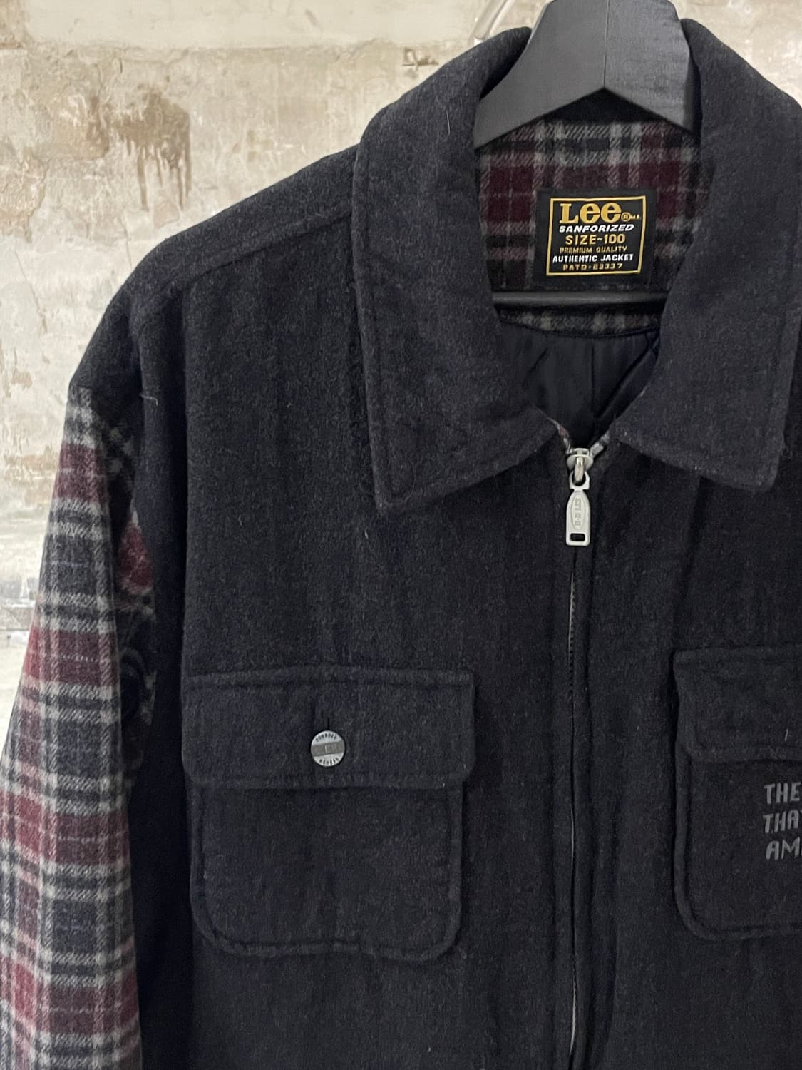 lee 블랙 체크 슬리브 울 집업 자켓 상품이미지2