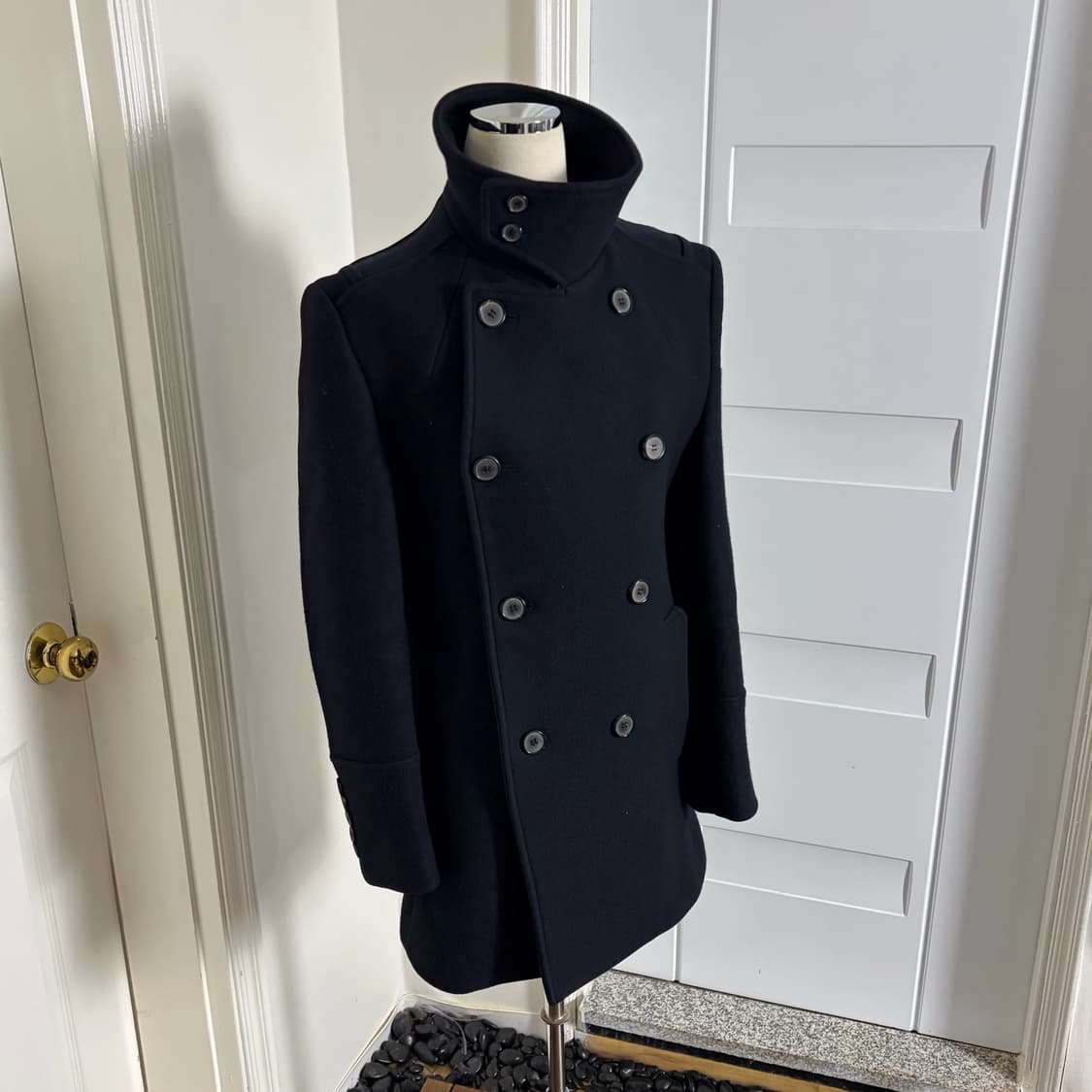 더블브레스트 하이넥코트 네이비 상품이미지1