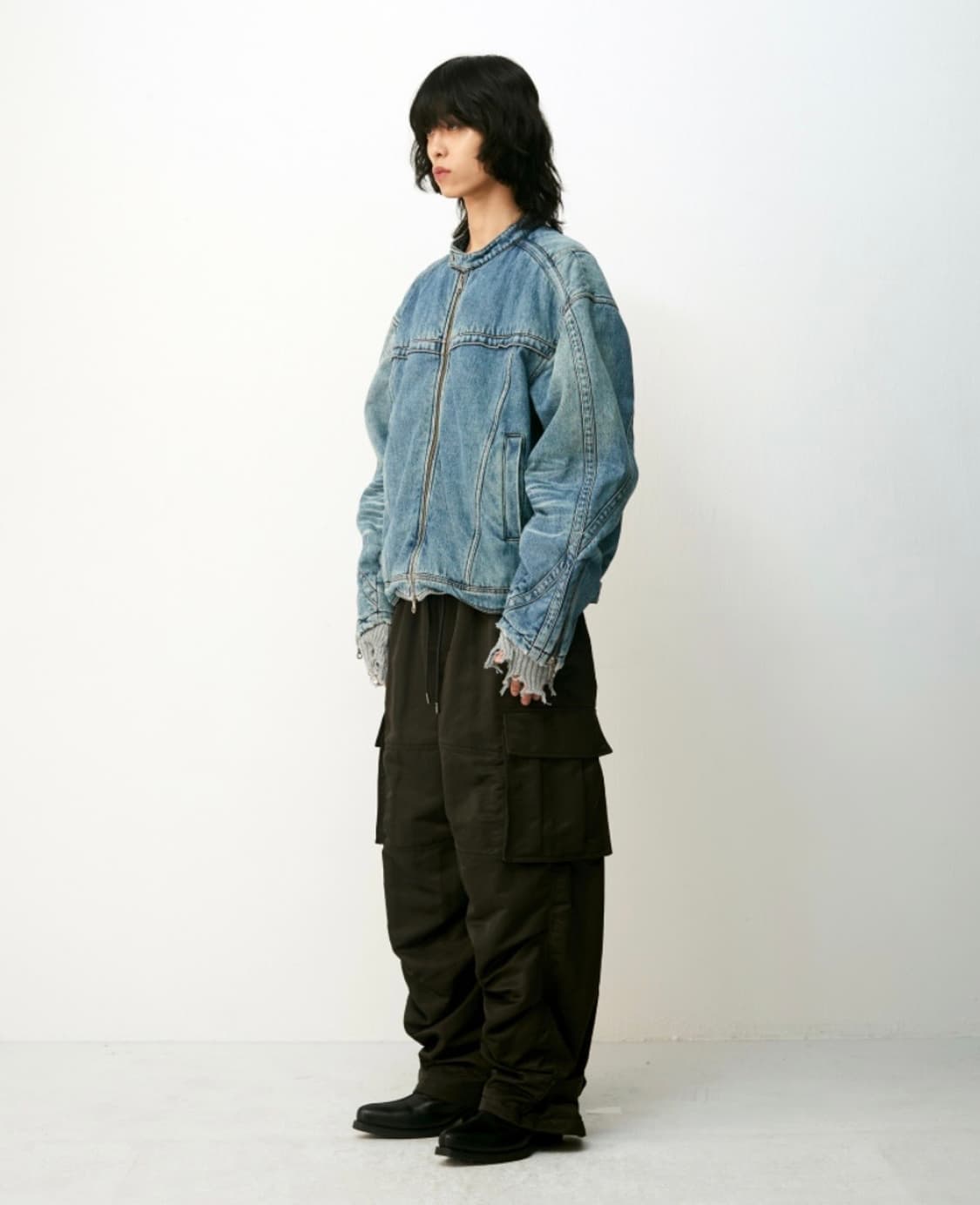 쿠어 페이딩 패디드 바이커 데님자켓 상품이미지2