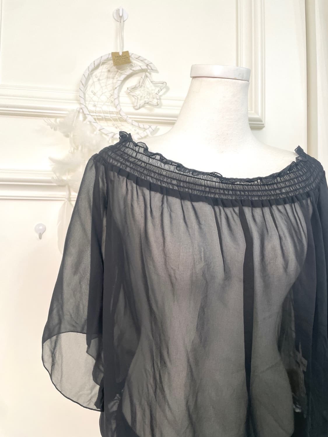 black chiffon side bow off-shoulder blou 상품이미지5