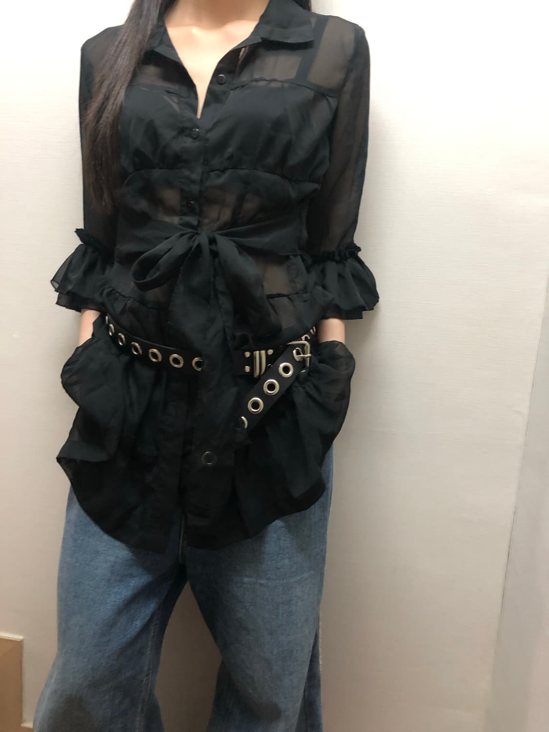 빈티지 블랙 프릴 블라우스 상품이미지7