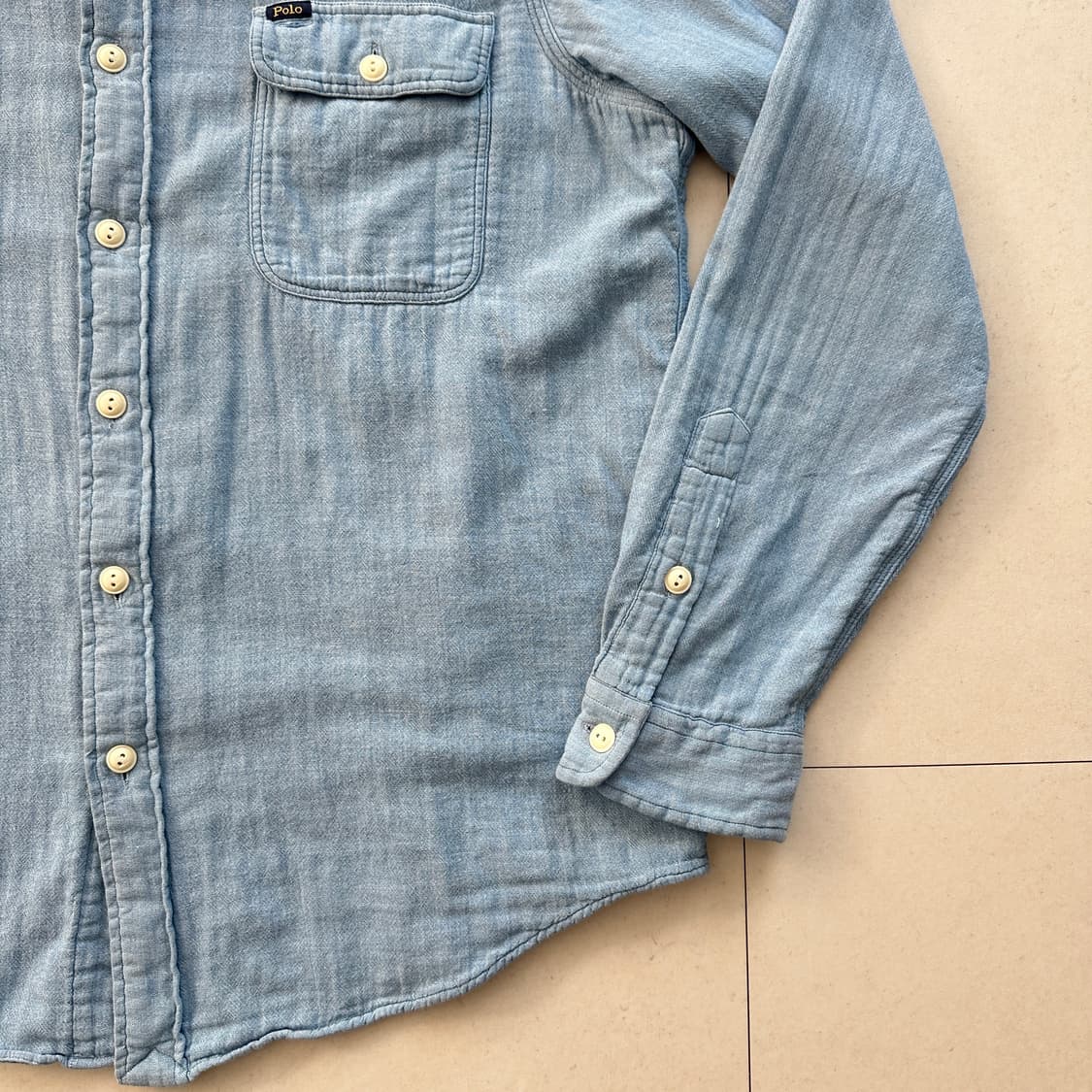 폴로 랄프로렌 클래식핏 인디고 샴브레이 이중구조 셔츠 L QR인증  상품이미지6