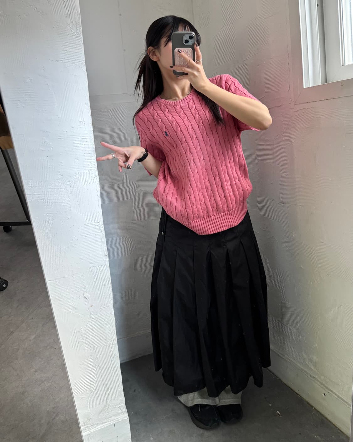 Polo 폴로 랄프로렌 QR라벨 핑크컬러 케이블 반팔 니트 상품이미지2