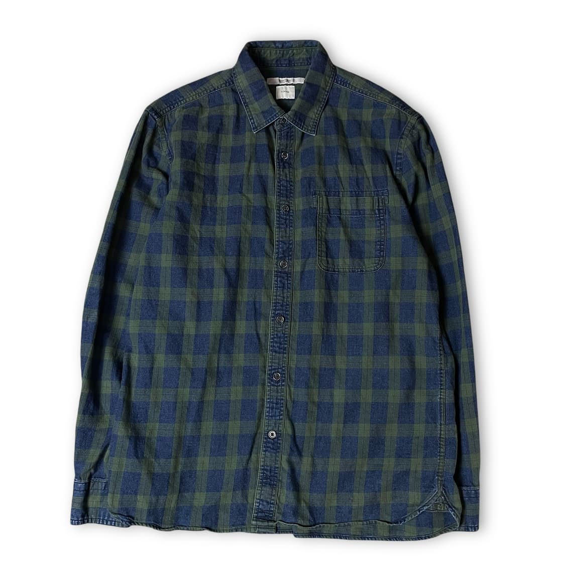 시리즈 빈티지 블루 그린 체크 패턴 원포켓 긴팔 셔츠 100 상품이미지1