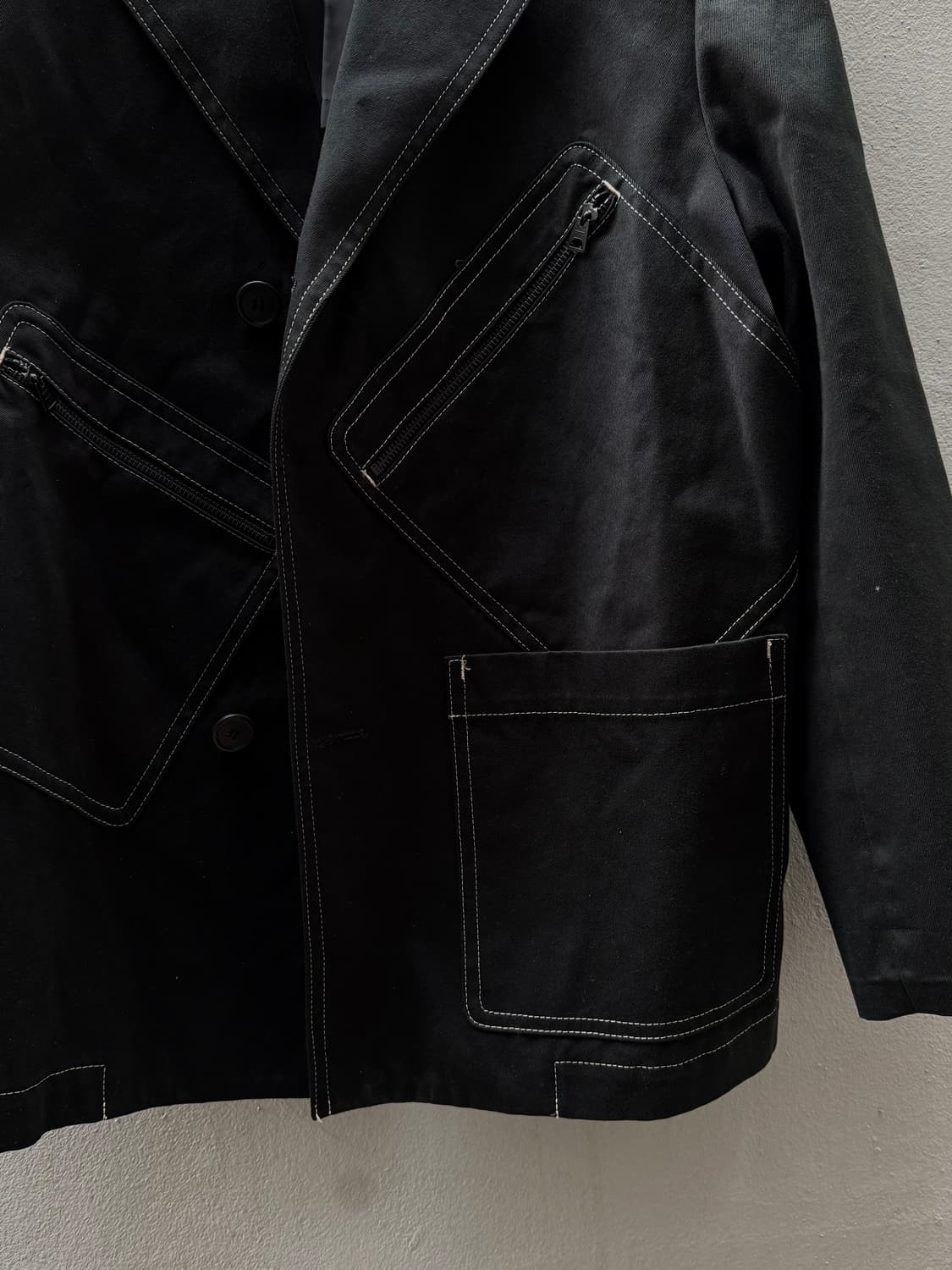 요지야마모토 몰스킨 비대칭 포켓 지퍼 스티치 블레이저 자켓 상품이미지4