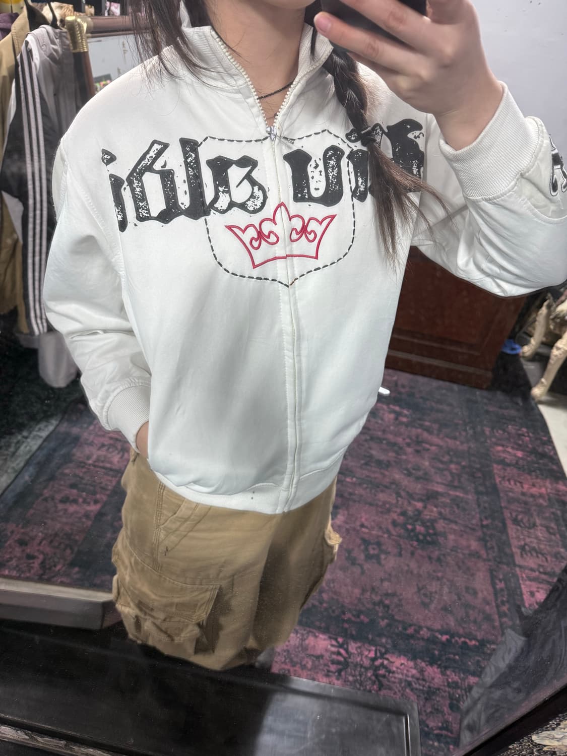 크라운 자수•프린팅 화이트 집업 상품이미지3