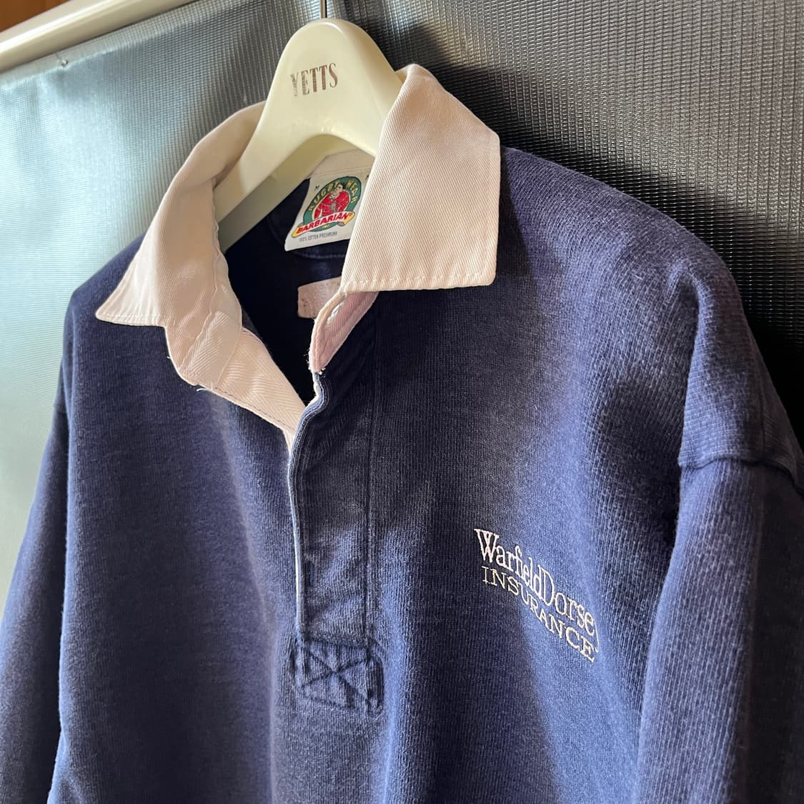 M) 90s 바바리안 Made in Canada 럭비 셔츠 네이비 상품이미지5