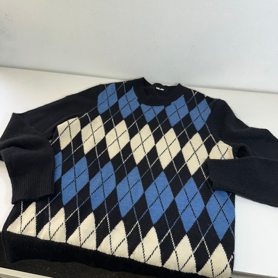 M 아르켓 네이비 아가일 모헤어 라운드니트 상품이미지2