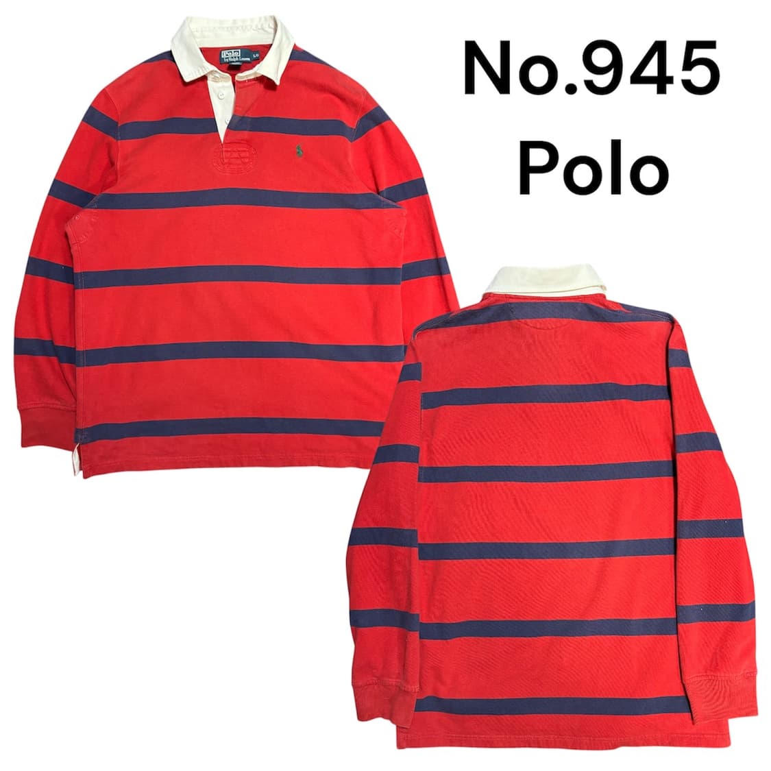 90s 폴로 화이트 카라 레드 스트라이프 단가라 럭비티 상품이미지1