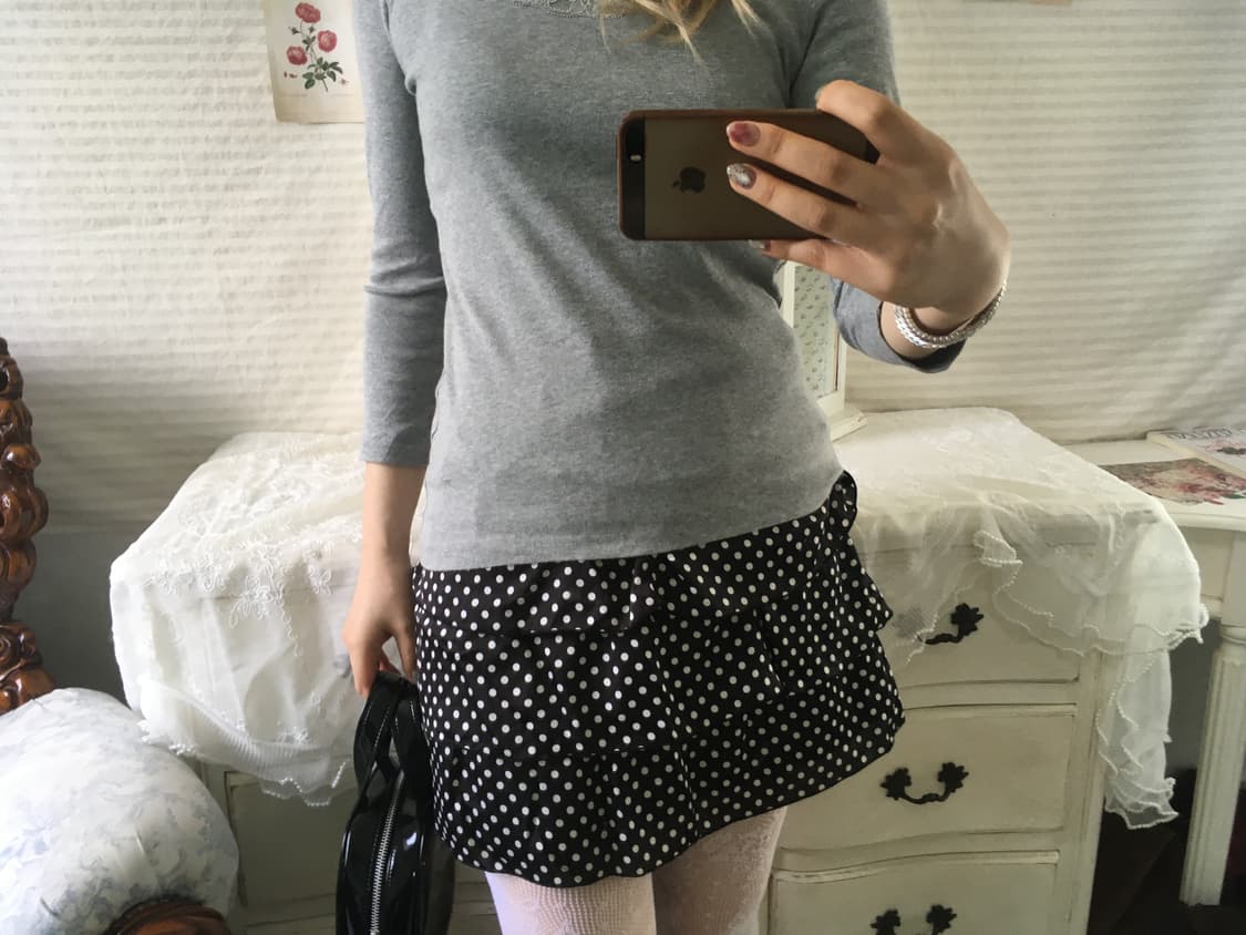 jpn vintage black dot frill tiered skirt 상품이미지4