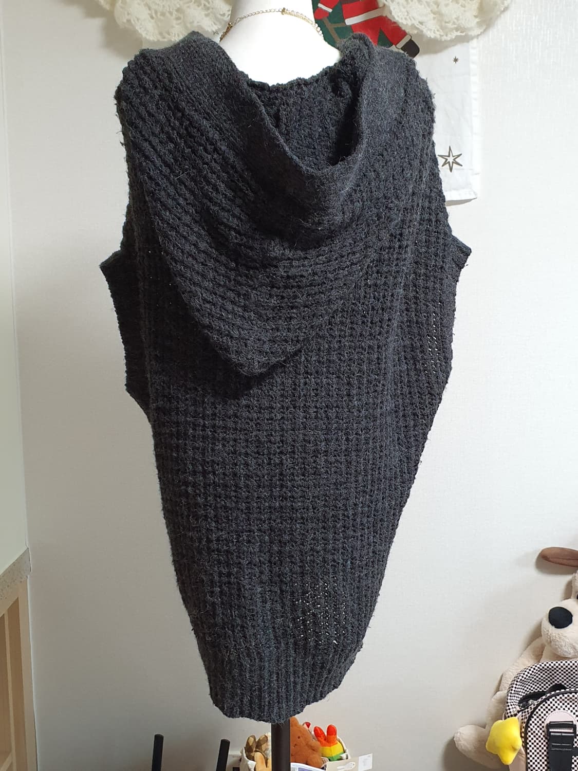 [모리걸] 후드 니트 조끼 가디건 블랙 상품이미지2