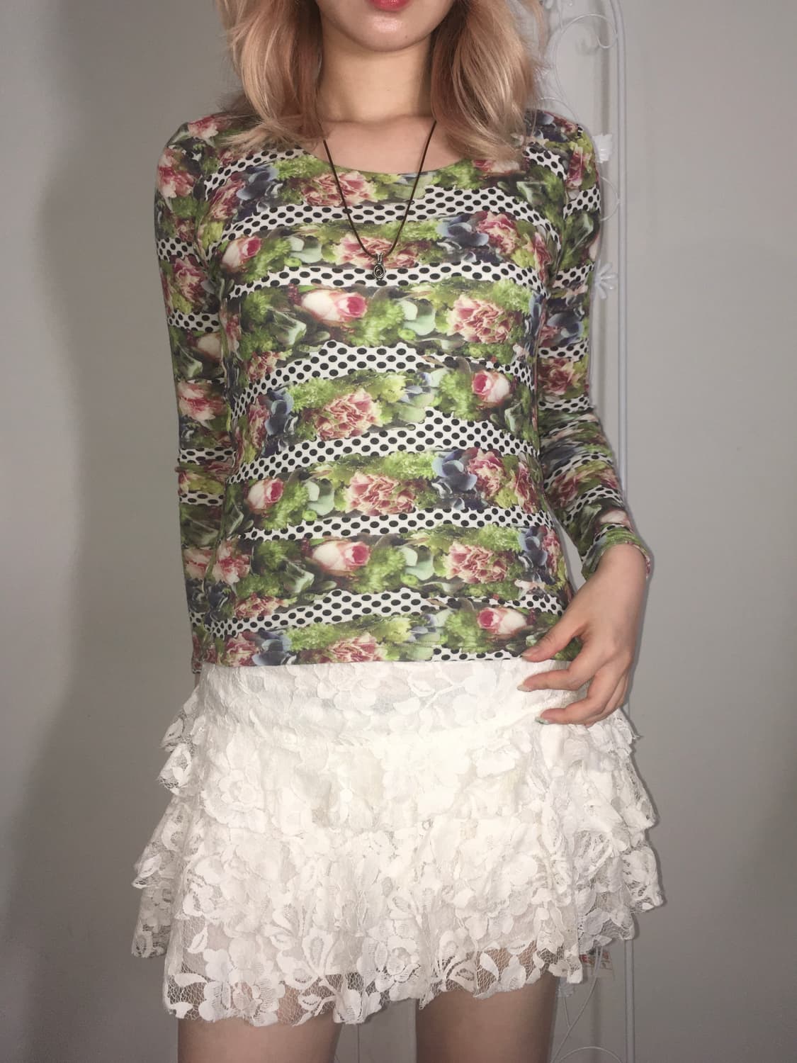 jpn vintage french flower dot slim t shi 상품이미지4