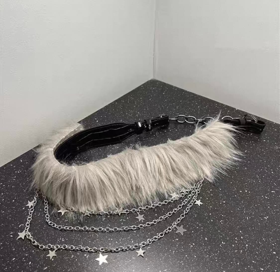 하라주쿠 별장식 퍼 허리띠  상품이미지2