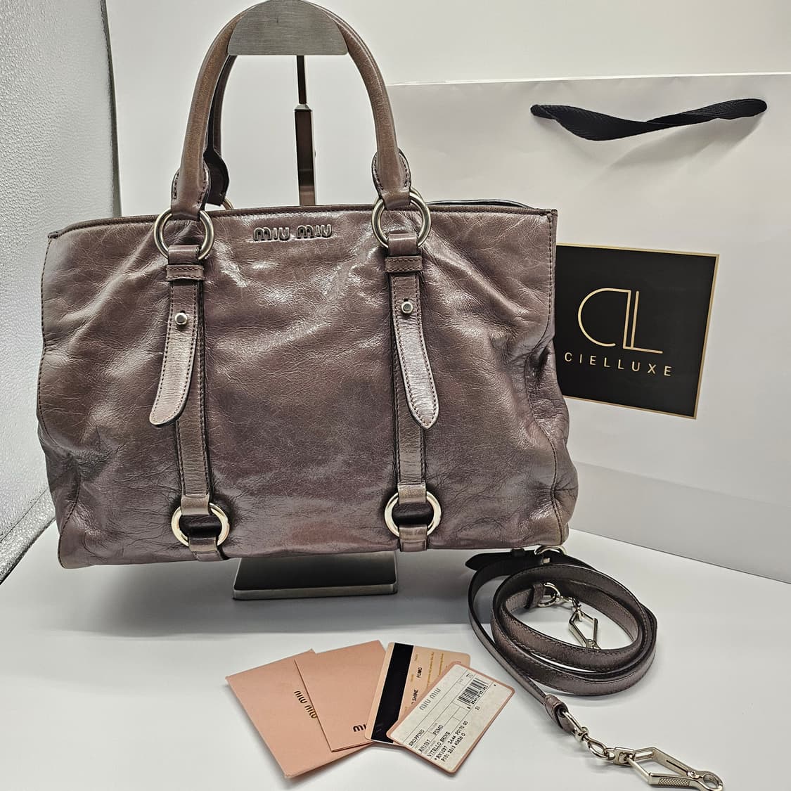 정품 미우미우 비텔로 샤인 투웨이백 (그레이) 상품이미지1