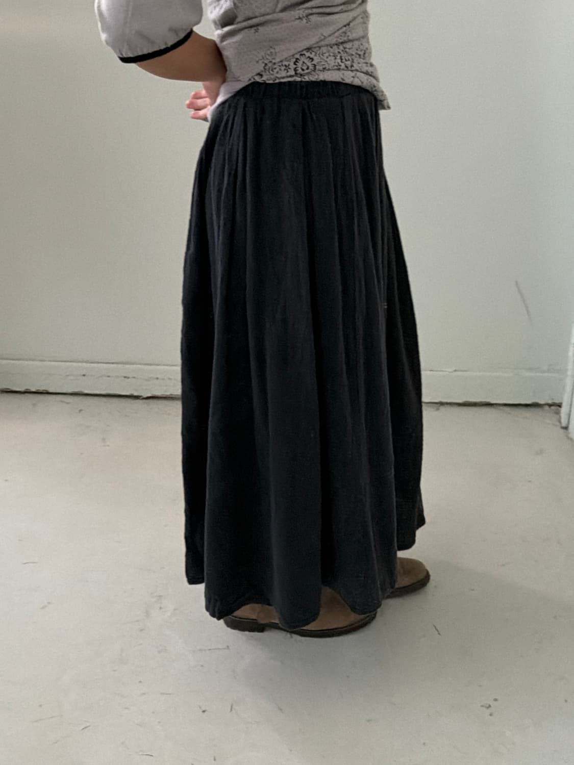 일본빈티지 코튼 차콜 핀턱 롱스커트 상품이미지2