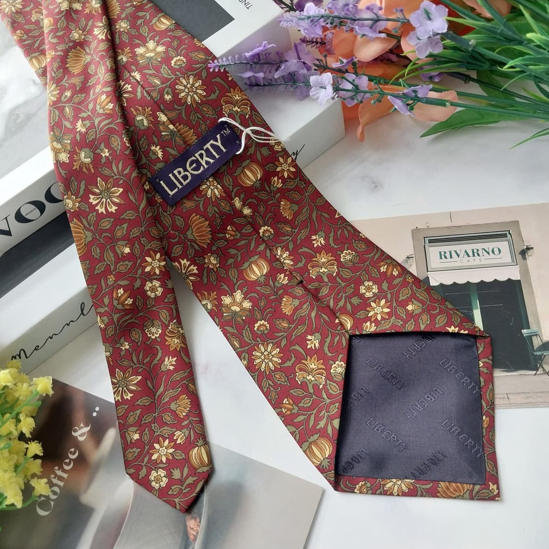 리버티 실크 브라운 플라워 패턴 넥타이 9.9cm 새상품 K1277
 상품이미지5