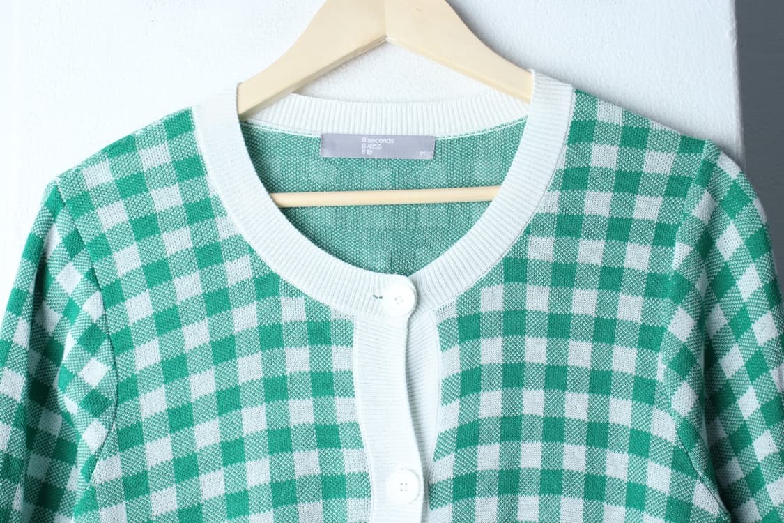 W(M) 에잇세컨즈 반팔 티셔츠 니트가디건 체크 그린-H3H33875 상품이미지3