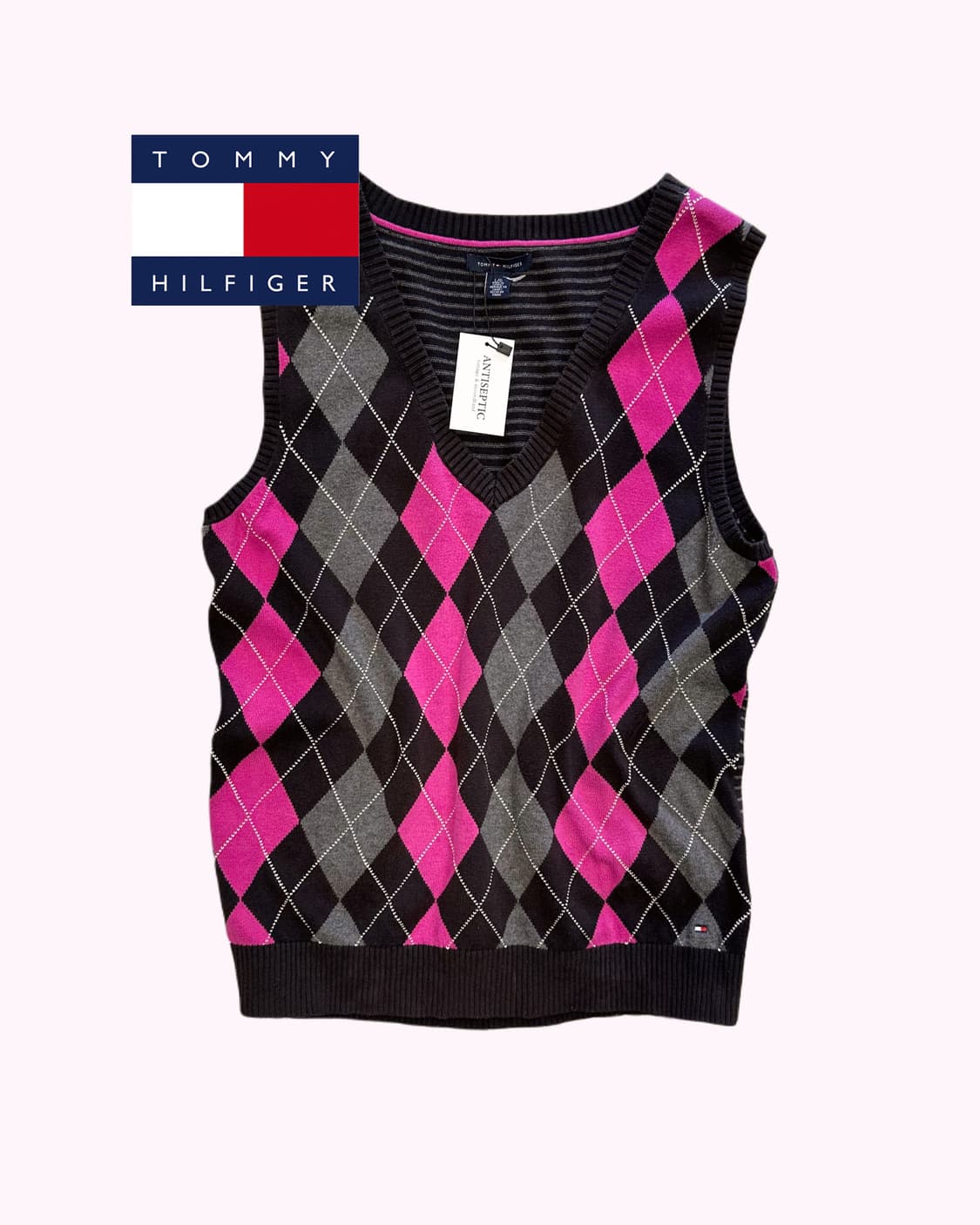 TOMMY HILFIGER pink argyle knit vest 상품이미지1