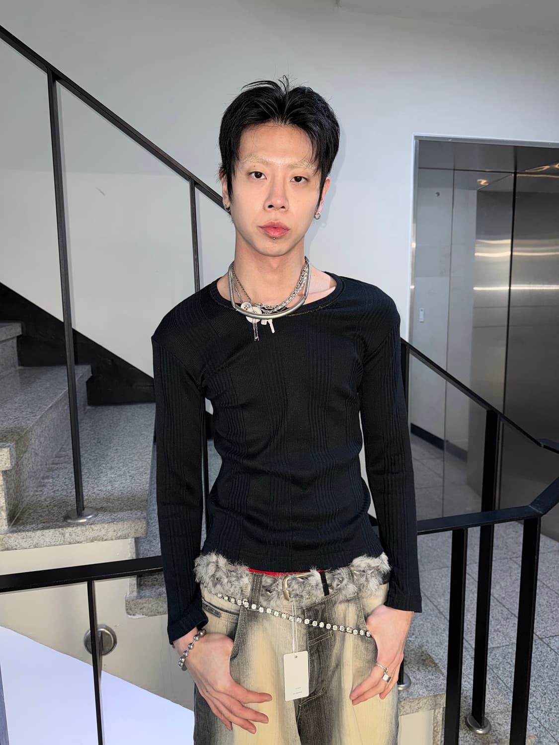 gold stitch rib top 상품이미지3