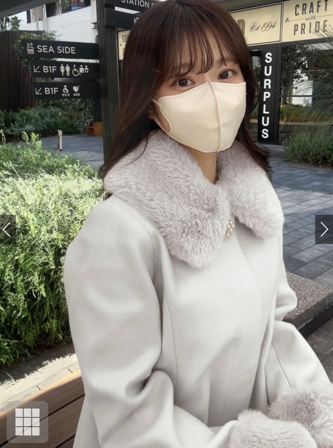 grl 그레일 비쥬 퍼 코트 아이보리 /스나계달천히메갸루걸리양산형양지뢰 상품이미지4