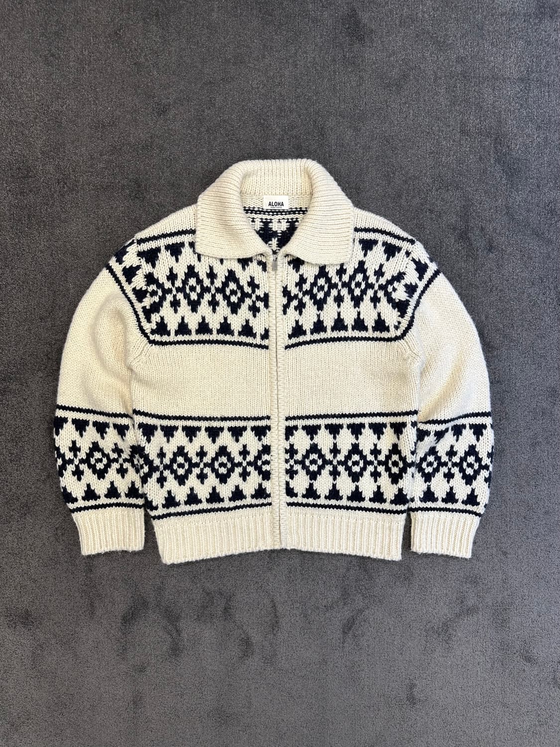 ALOHA 패턴 니트 집업 자켓 [코이찬] M 상품이미지1