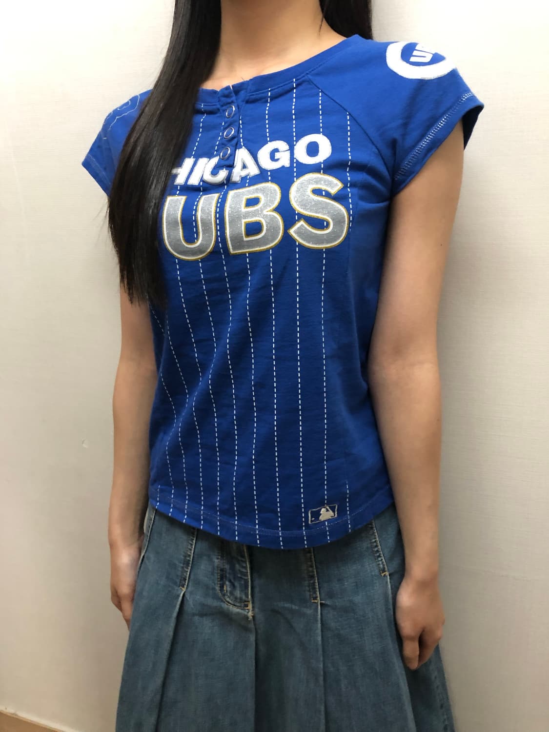 빈티지 mlb 블루 스트라이프 티셔츠 상품이미지3