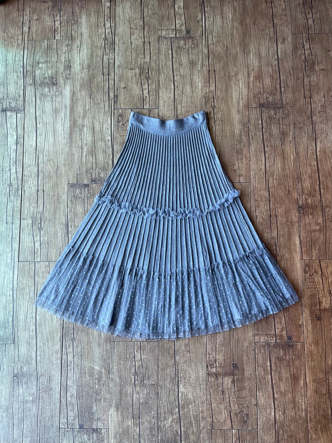 Knit pleats × Dotted mesh Skirt 상품이미지1