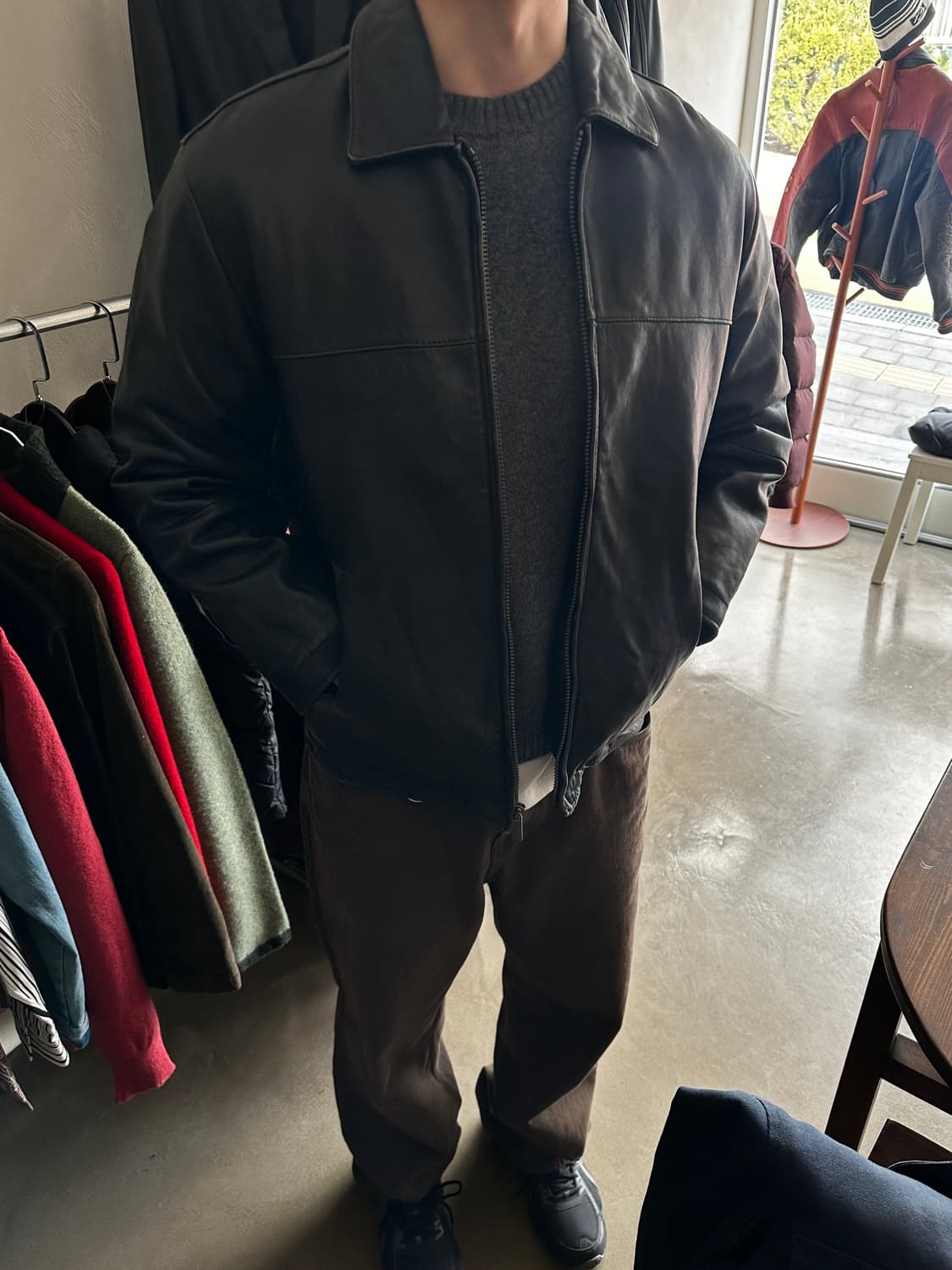 00s Perry Ellis Portfolio 램스킨 레더 자켓 상품이미지1