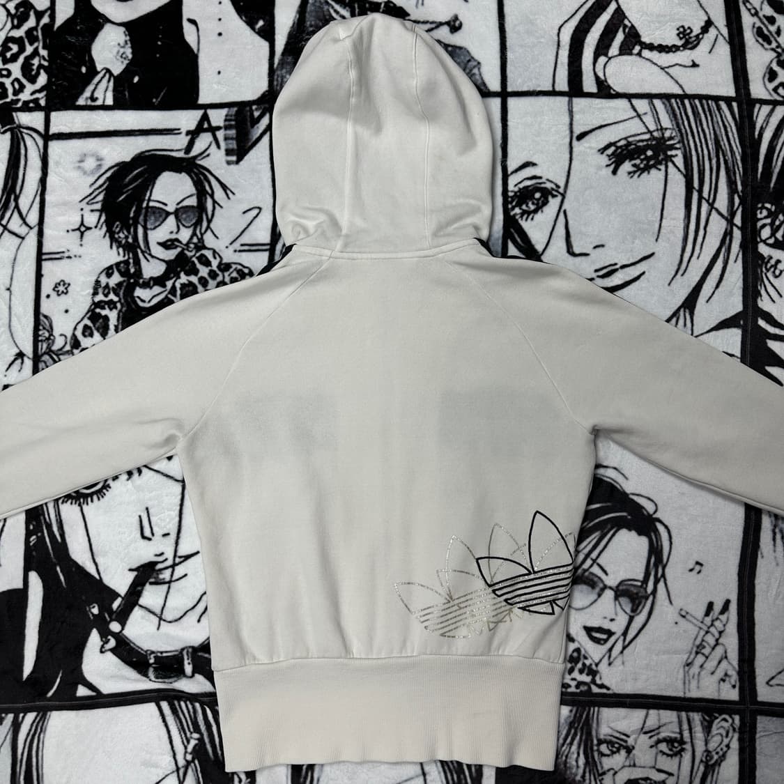 아디다스 삼선 흰색 크롭 후드집업 상품이미지4