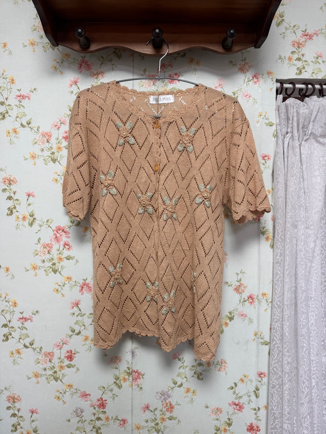 입체 자수 반팔 가디건 상품이미지1