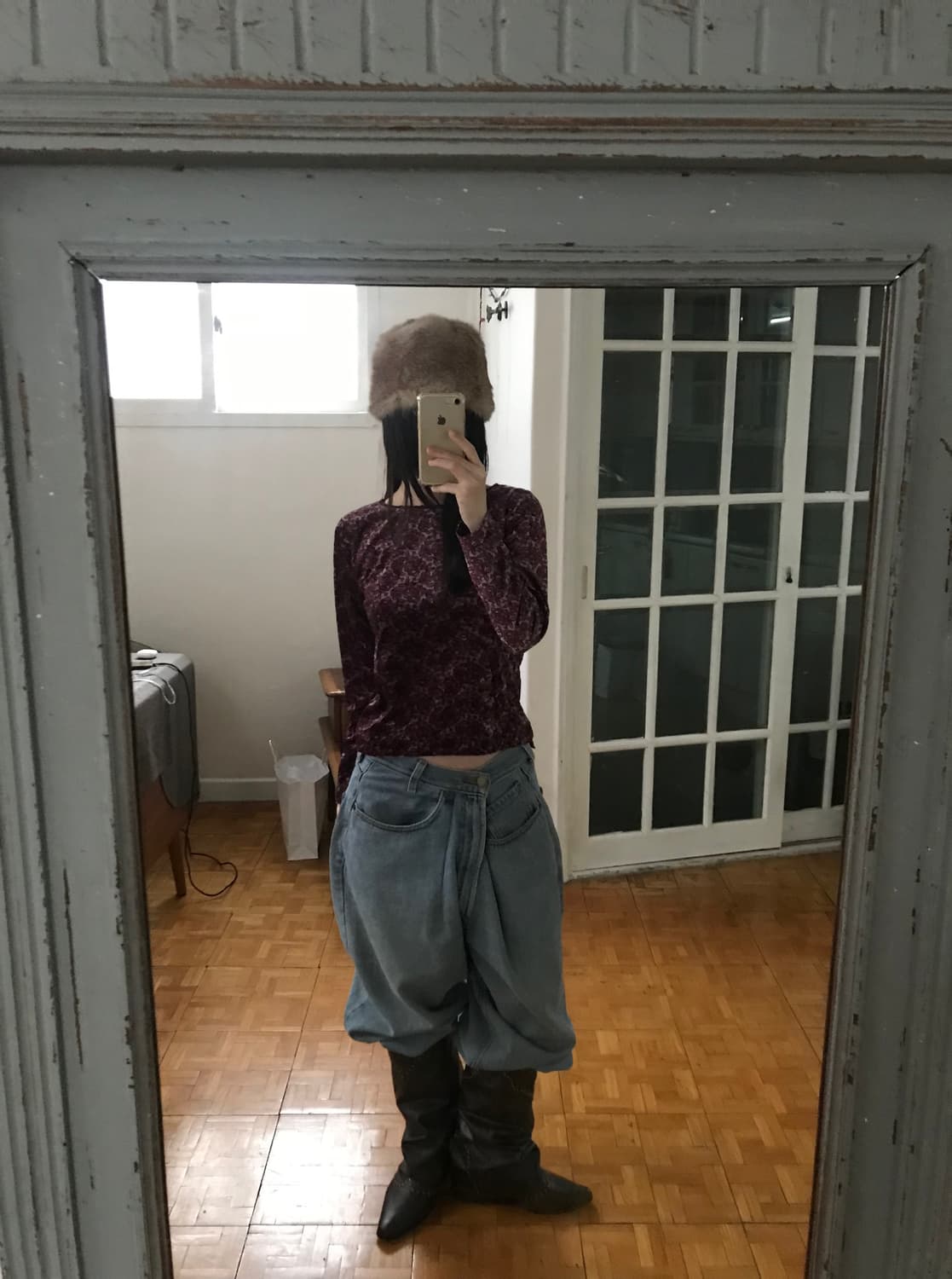 vintage velvet pattern top 상품이미지3