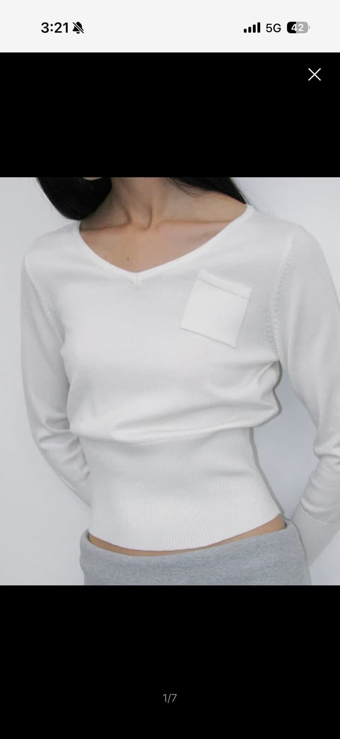 파르티멘토 우먼 브이넥 포켓 포인티드 와이드립 니트_아이보리 상품이미지1