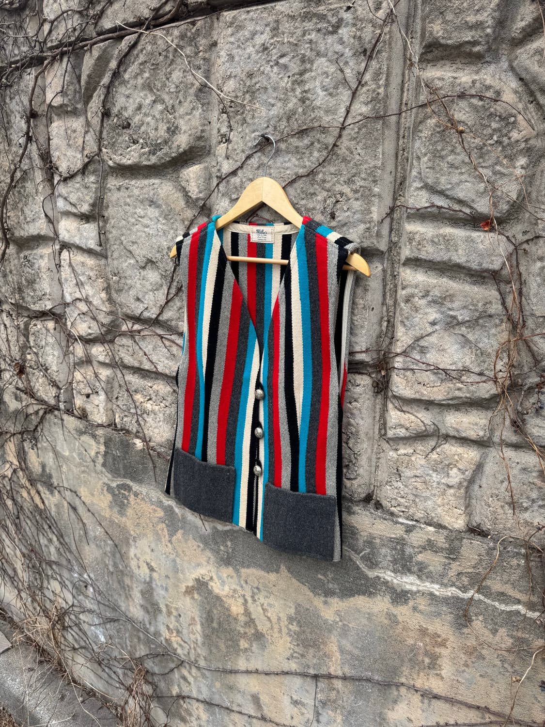 70~90s 밀러 빈티지 핸드 우븐 울 오르테가 웨스턴 치마요 베스트 상품이미지3