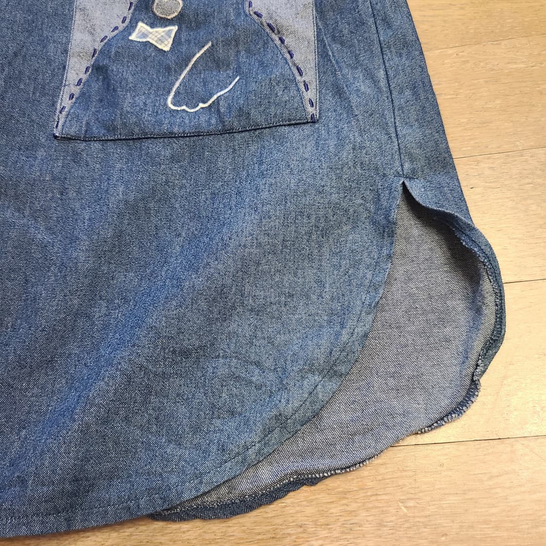 일본 빈티지 데님 동물 패치 워크 긴팔 블라우스 원피스 에이프런 모리걸 상품이미지8