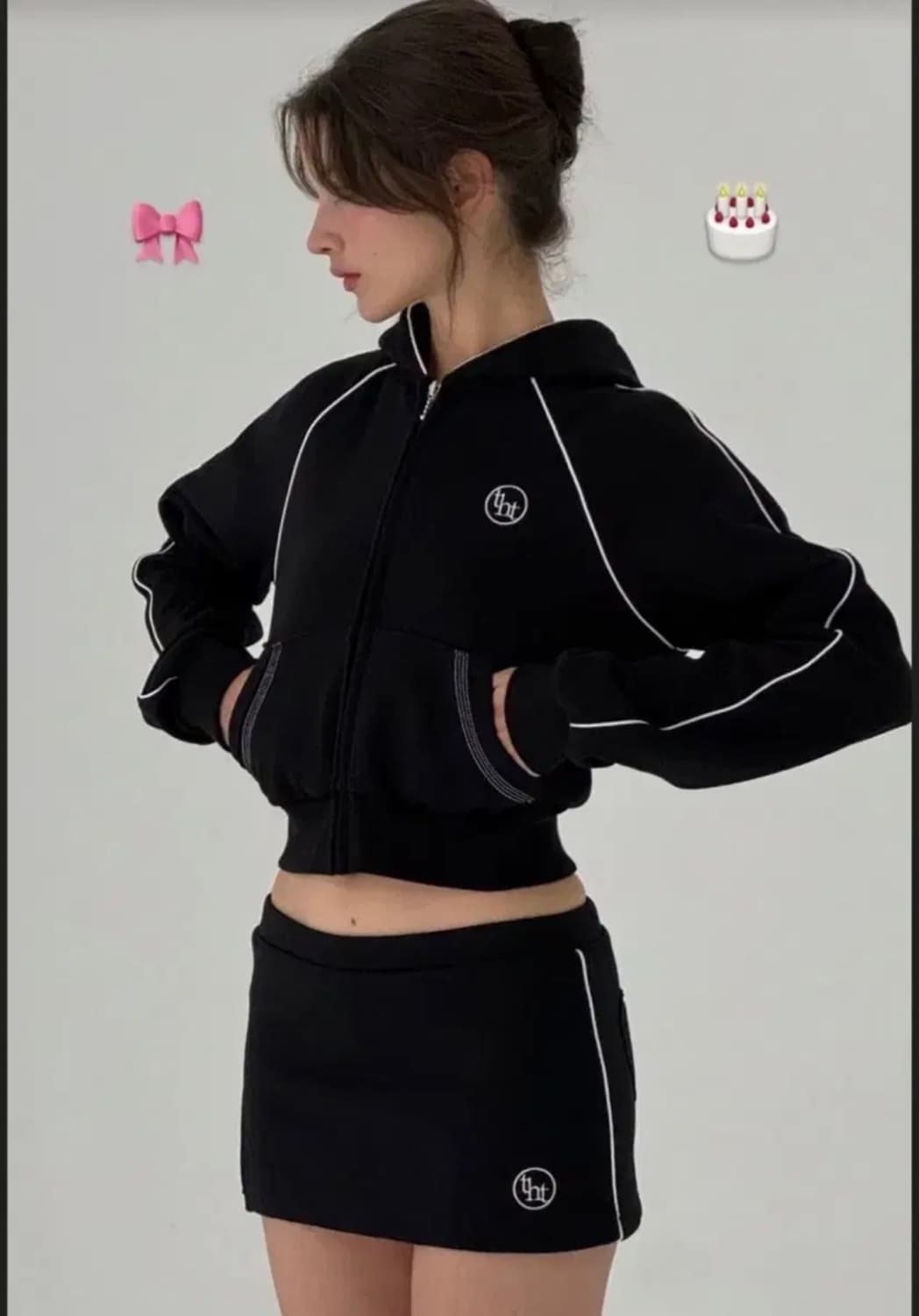 택O) 쓰리타임즈 piping crop hoodie M 상품이미지2