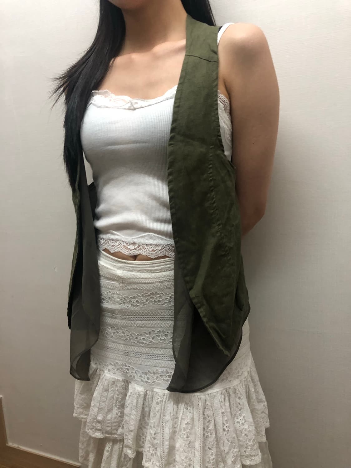 빈티지 카키 프릴 베스트 상품이미지2