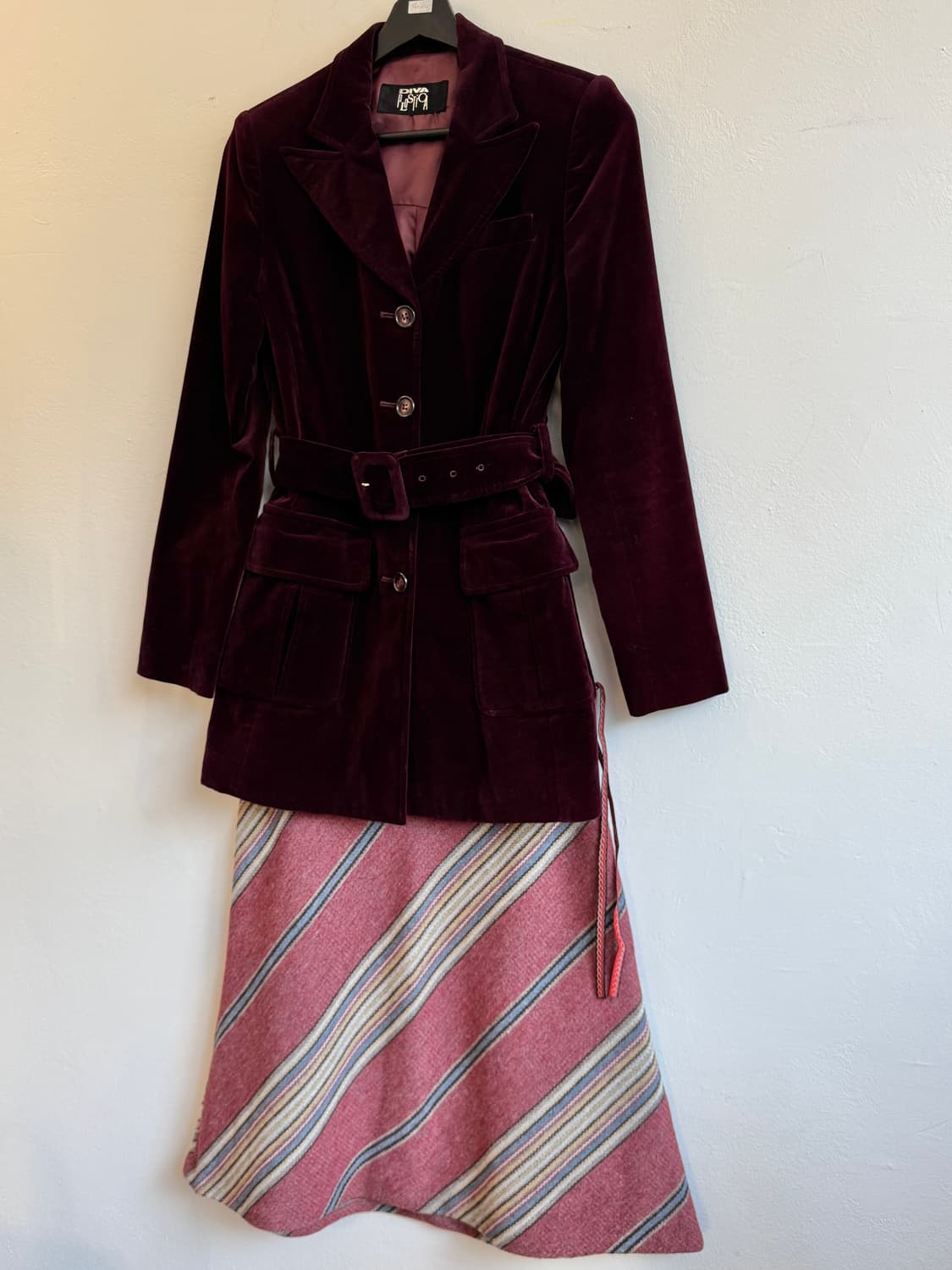 버건디 벨벳 벨티드 자켓 상품이미지7