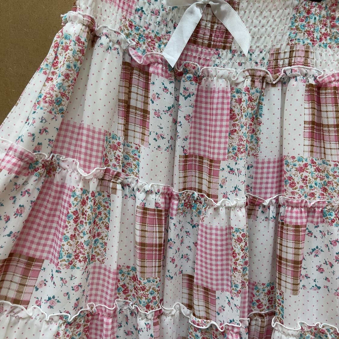 일본빈티지 레렉 패치워크 캉캉 롱스커트 상품이미지8